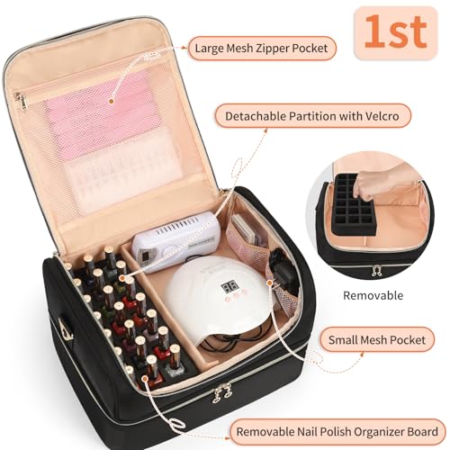 CUBETASTIC Nail Polish Organizer, Nail Tech Organizers and Storage Case Holds 69 Bottles Nail Polish & Nail Lamp, Travel Nail Supplies bag for Nail Tech Kit & Manicure Tools, Black - color: Black, size: 69 Slots