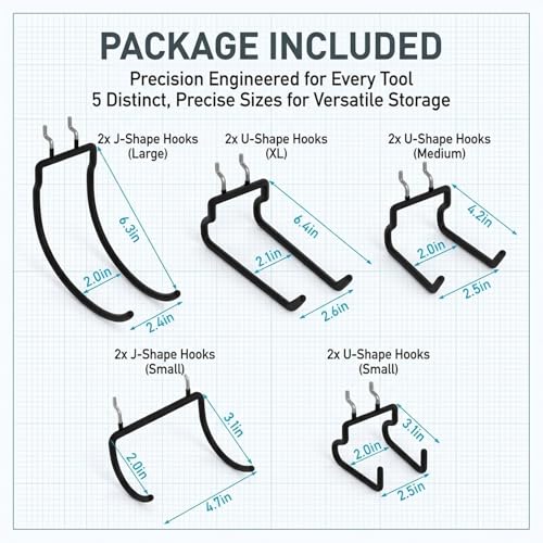 INCLY 10 Pack Heavy Duty Pegboard Hooks, 1/4" Pegboard Drill Holder Tool Utility Hooks, Peg Board Tool Hangers Accessories for Hanging Power Tools, Drill, Hammer, Workbench, Garage - size: 10 Pack