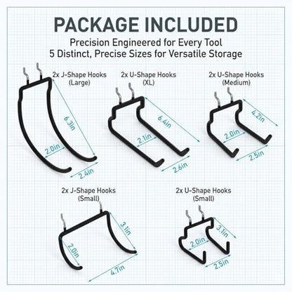 INCLY 10 Pack Heavy Duty Pegboard Hooks, 1/4" Pegboard Drill Holder Tool Utility Hooks, Peg Board Tool Hangers Accessories for Hanging Power Tools, Drill, Hammer, Workbench, Garage - size: 10 Pack