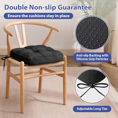 IASEAHK Chair Cushions, Foam Dining Chair Cushions, Tufted Indoor Chair Pads,16.5” x 16.5” x 3.5”, Set of 4, Black - color: Black, size: Pack of 4
