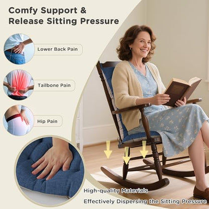 AddGrace Non-Slip Rocking Chair Cushion Extra Large Linen Thick Chair Pads Durable High Back Seat Cushions with Ties Set of 2 Navy - color: Navy