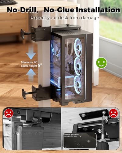 JOY worker Under Desk PC Mount for Standing Desk, Clamp-On Desk Leg Computer Mount, No Drilling, Adjustable Computer Case CPU Holder Holds Up to 44lbs, Black PC Tower Mount - color: Black, style: Basic