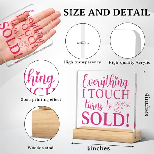 Realtor Gifts, Pink Realtor Gifts for Women, Funny Realtors Office Desk Decor for Women, Real Estate Agent Gift, Realtors Supplies, Closing Gift, Acrylic Sign Office Bedroom Shelf Table Decor - color: Everything I Touch Turns to Sold