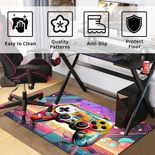 Game Area Rug Teen Boys Carpet, 3D Gaming Rugs Gamepad Controller Mat for Boys Girls Bedroom Playroom, Non-Slip Scrawl Style Gamer Rugs Children Gaming Area Rugs (Scrawl Style 2, 79" x 59") - color: Scrawl Style 2, size: 4'11" x 6'7" (Rectangular)