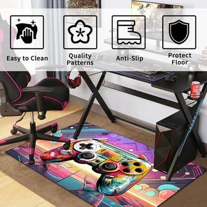 Game Area Rug Teen Boys Carpet, 3D Gaming Rugs Gamepad Controller Mat for Boys Girls Bedroom Playroom, Non-Slip Scrawl Style Gamer Rugs Children Gaming Area Rugs (Scrawl Style 2, 79" x 59") - color: Scrawl Style 2, size: 4'11" x 6'7" (Rectangular)