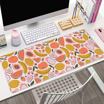 Fruit Desk Mat Yello Pink XL Mouse Pad Large Full Desk Mousepad Gaming Extended Keyboard Mouse Mat Desk Pad for Computer Laptop 31.5''X11.8'' Non-Slip Rubber Base with Stitched Edges - color: Fruit