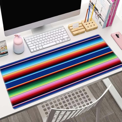Desk Pad, XL Extended Large Gaming Mouse Pad 31.5 x 11.8 Inch, Waterproof Mousepad with Stitched Edge, Non-Slip Computer Keyboard Laptop Mat for Women Men Office Work, Mexican Fabric Pattern - color: Mexican Fabric Pattern