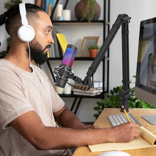 Mic Arm, Premium Microphone Boom Arm with Cable Management, 360°Rotatable Boom Arm, Mic Boom Arm for Streaming, Gaming, Podcasts, Home Office, Recording - color: Black