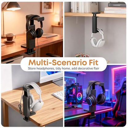 Headphone Stand & Hanger for Desk, 2 in 1 Above & Under Desk Gaming Headset Holder Mount with Height Adjustable & Rotating Clamp, Dual-sided Anti-slip Pad Earphone Rack with Cable Clip Headphone Cases - size: 1 Hooks