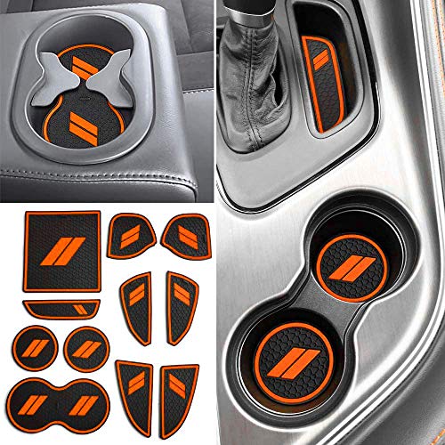 Auovo 11pcs Decor Liner for Challenger Accessories 2015 2016 2017 2018 2019 2020 2021 2022 2023 Interior Anti Dust Mats Center Console Cup Holder Insert Door Pocket Pad for Challenger 2021(Orange) - color: Orange