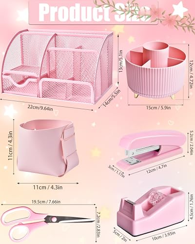 LXEVIHK 21Pcs Pink Desk Organizers and Accessories With Mesh Desk Organizer and 360°Rotating Pen Holder and a Lot of Office Pink Office Supplies Beautifully Presented in a Gift Box - color: Pink