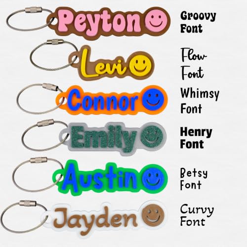 SuperFineDeesigns Bag and Water Bottle Name Tag with Cable – Custom Durable 3D Printed Name Tag Backpack & Sports Bottles - style: Smiley