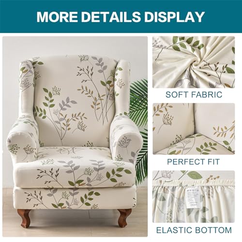 KRFOONN Wingback Chair Covers Slipcovers 2 Piece Stretch Wing Chair Covers Spandex Slipcovers Wingback Sofa Covers Armchair Covers Non-Slip Furniture Protector for Living Room Wingback Chairs, A20 - color: A20