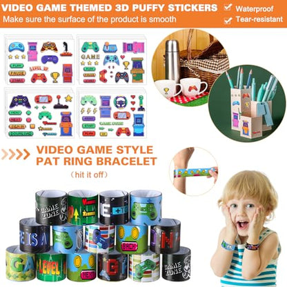 Sayglossy 331 Pcs Video Game Party Favors Set Includes Gift Bags Pencils Notebook Sharpener Slap Bracelets Rings Keychains 3D Puffy Stickers Stamper Gamer Party Favors Birthday (Classic) - style: Classic