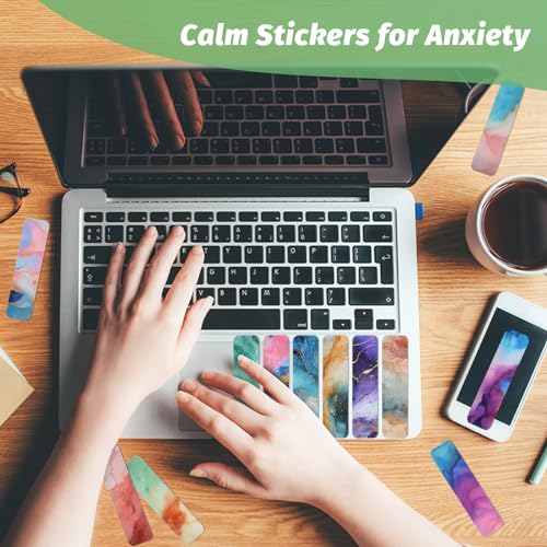 72 Pieces Anxiety Sensory Stickers with Storage Box - Sensory Stickers 2 Textured Surface - Fidget Strips for Office Desk Adult Stress (Marble) - style: Marble Style