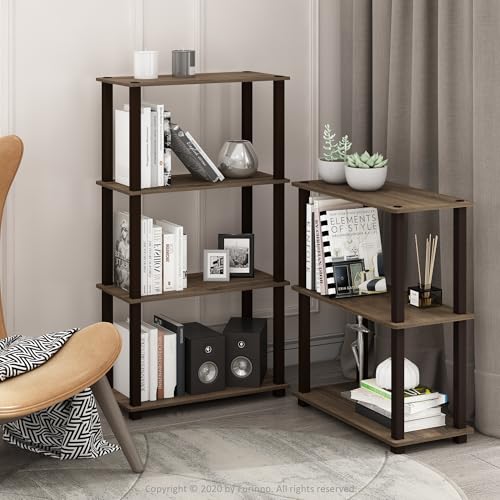 Furinno TURN-S-TUBE Storage Shelves, 3-Tier Book Shelf, Corner Shelf, Toolless Open Shelves, for Organization and Storage, Living Room, Garage, Home Office, Walnut - color: Walnut/Brown, size: 3-Tier Square Tube