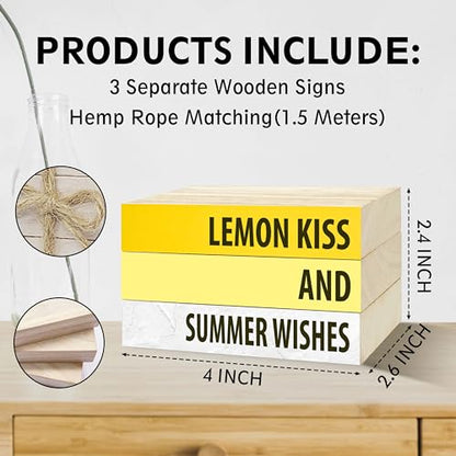 Mini Decorative Books For Home Decor, Small Summer Colourful Faux Wood Book Stack Decors, Lemon Kiss And Summer Wishes Stack Book Decor, Stack Book For Home Dinner Hall Kitchen, Three Pieces -A(35) - style: Country
