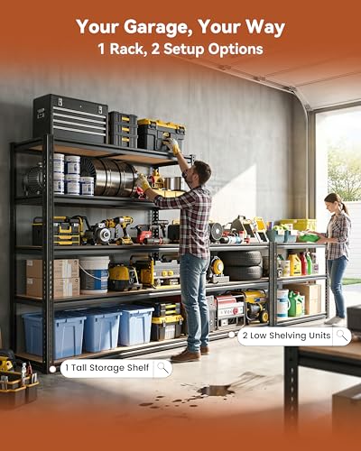 CypBed Storage Shelves Heavy Duty Garage Shelving Unit Adjustable 2000LBS Metal Shelving 5 Tier Garage Storage Rack, Shelf for Basement/Warehouse/Pantry/Closet/Kitchen 35.54" W x 16" D x 72" H, Black - size: 72" H x 35.6" W x 16"D