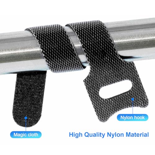 TENOC Reusable Cable Ties Hook Loop Cords Management Adjustable Cable Organizer Wire Straps, Black, 120 Pcs 8-Inch