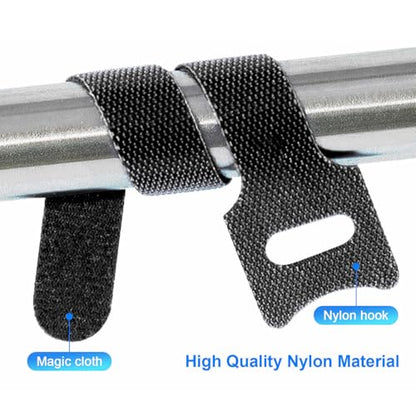 TENOC Reusable Cable Ties Hook Loop Cords Management Adjustable Cable Organizer Wire Straps, Black, 120 Pcs 8-Inch
