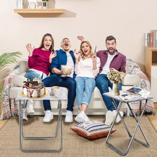 Garden 4 You TV Tray Table, Folding Dinner Tray With No Assembly Required, Sturdy Foldable Snack Eating Table for Living Room, 2PCS (White Marble) - color: White Marble, size: 2pcs