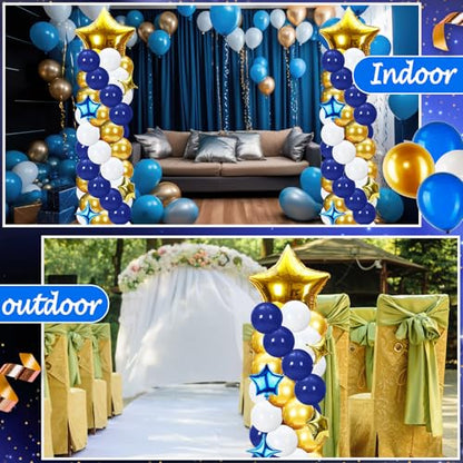 Gejoy 110 Pcs Blue Gold Balloons Column Stand Kit Adjustable Tower Stand from 1.4 to 6.6 ft with Bases for Back to School Wedding Birthday Baby Shower Party - color: Blue Gold