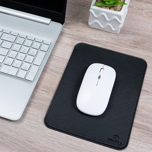 Faux Leather Mouse Pad 6 x 8 INCH – Elegant & Waterproof | Synthetic Leather, Non-Slip Rubber Base, Stitched Edges | Ideal for Laptop, Office, Travel (Black) - color: BLACK