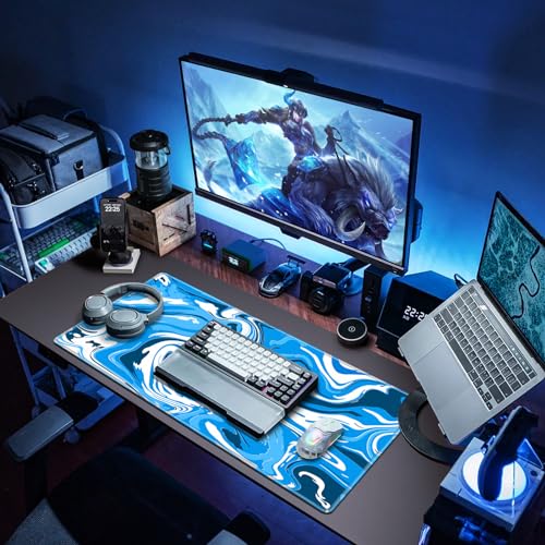 Canjoy Gaming Mouse Pad, Fluid Pattern Mouse Pad 31.5x15.7inch Large Extended Computer Mouse Mat Keyboard Full Desk Mousepad for Gaming, Office, Home - color: Blue-White Fluid, size: 800*400mm