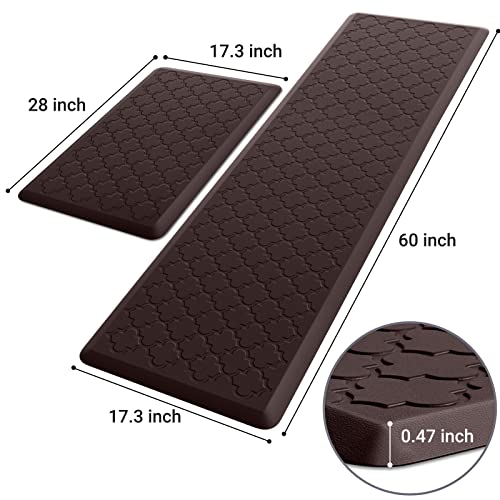 Kitchen Mat [2 PCS] Cushioned Anti-Fatigue Floor Mat Water Resistant Non-Skid Kitchen Mats and Rugs Ergonomic Comfort Foam Kitchen Rugs Standing Mat for Floor Office Sink Chocolate,17.3"x28"+17.3"x60" - color: Chocolate, size: 17.3"x28"+17.3"x60"