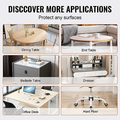 VEVOR Clear Table Cover Protector, 48 inch/1230 mm Round Table Cover, 1.5 mm Thick PVC Plastic Tablecloth, Waterproof Desktop Protector for Writing Desk, Coffee Table, Dining Room Table - size: 48" (Round)