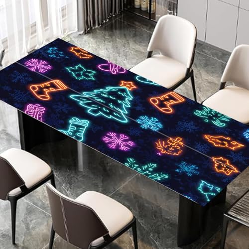 Neon Christmas Desktop Sticker 39.37x23.62In, Glowing Holiday Icons Desk Decal, Easy Clean Table Surface Sticker, Cool Festive Home Decor - color: Colorful201