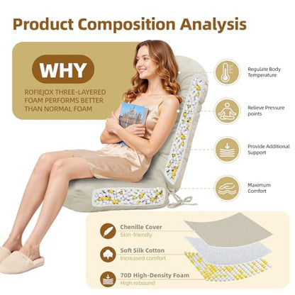 Rocking Chair Cushion - Chenille Fabric, High-Density Sponge, Durable Comfort Double-Sided Tufted Seat Pads with Ties, Chenille︱Oyster White, 44x19x4 inch - color: Reversible | Oyster White