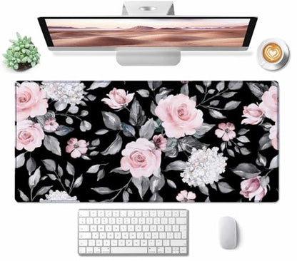 Large Extended Gaming Mouse Pad, Large Non-Slip Rubber Base Mousepad, Keyboard Mouse Mat, Desk Pad with Stitched Edges, 31.5x15.7inch Flowers and Leaves - color: Flowers and Leaves, size: 31.5L x 15.7W inches