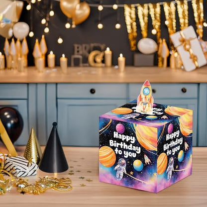 Outer Space Birthday Money Box for Cash Pull, Happy Birthday Boxes Gifts for Money Pull Out Card, 50Pcs Transparent Bags - color: Pink