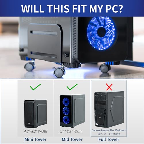 VIVO Computer Mid-Tower Case, CPU Steel Rolling Stand, Adjustable Mobile Cart Holder with Locking Caster Wheels, Black, CART-PC01 - style: Mid Tower Cart