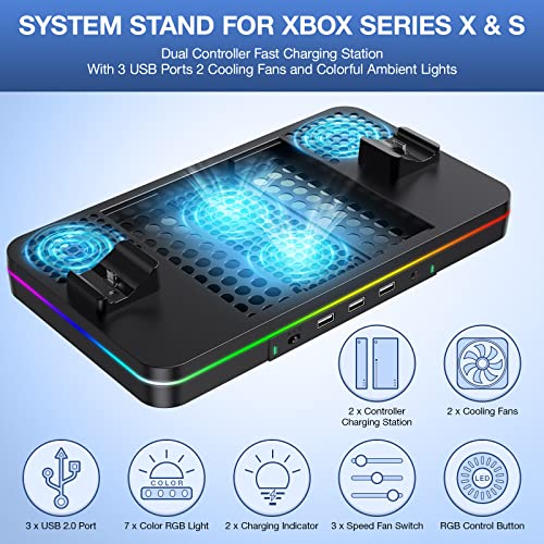 Cooling Fan Charging Stand for Xbox Series X/S Console, Vertical Dual Controller Charger Station Accessories with 2 X 1100mAh Rechargeable Battery, Fast Charging Station with 3 USB Ports&Headset Stand - size: Cooling Charging Stand + Battery Packs