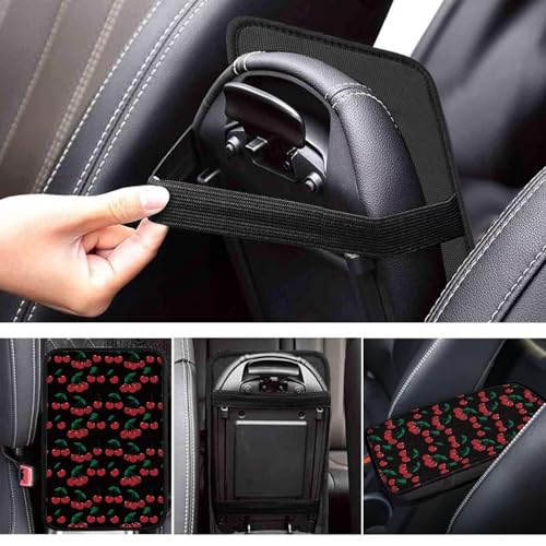 Wanyint Cherry Print Auto Center Console Pad, Cartoon Fruits Print Car Armrest Seat Box Cover Protector Universal Fit for Most Cars SUV - color: Cherry Print