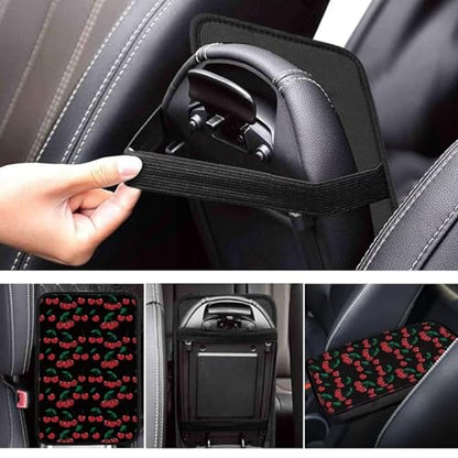 Wanyint Cherry Print Auto Center Console Pad, Cartoon Fruits Print Car Armrest Seat Box Cover Protector Universal Fit for Most Cars SUV - color: Cherry Print