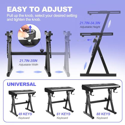 GrowDaily Keyboard Stand Piano Duty Stand Z Style Adjustable Keyboard Holder Piano Keyboard Stand Fits 54, 61 And 88 Keys Electric Keyboards Digital Pianos