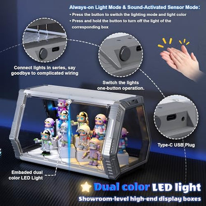 Space Capsule Acrylic Display Case for Collectibles, 2-Tier Anime Figure Display Box with LED Lights & Sound Activated, Magnetic Door, No Assembly, Stackable(White Column Style, 14.1x8.2x8.2In) - size: White & Silver（14.1 x 8.21 x 8.21 inches）
