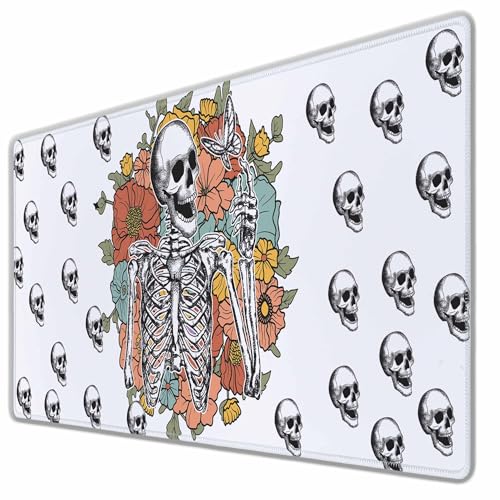 Skeleton Wildflower Full Desk Mouse Pad Funny Retro Skull Halloween Gothic Large Gaming Mousepad for Keyboard PC.Home,Office 35.4"X15.7" - color: Skeleton wildflower