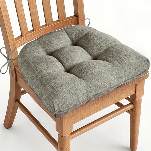 AddGrace Chair Cushions for Dining Chairs Set of 1 Kitchen Seat Cushions with Ties and Non Slip Backing Tufted Indoor Seat Pad for Kitchen Dining Room 18" x 17" x 3" Heather Grey - color: Heather Grey