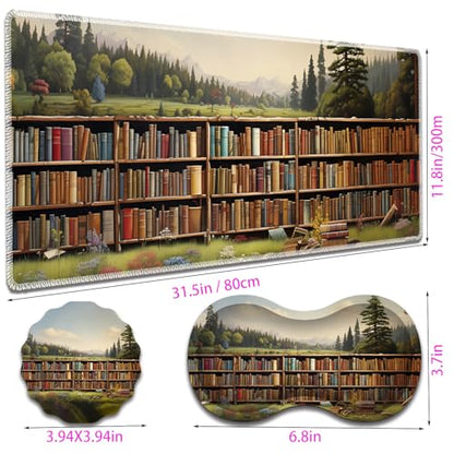 Large Gaming Mouse Pad + Mouse Wrist Rest Pad + Coaster Combination, 31.5 "x 11.8" Durable Non-Slip Extension Table Mat, Suitable for Office and Home, Books - color: Books