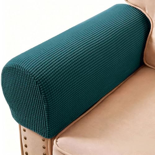 Sofa Couch Arm Chair Covers, Armrest Armchair Covers Stretch Recliner Slipcovers, Set of 2 (Peacock Blue) - color: Peacock Blue