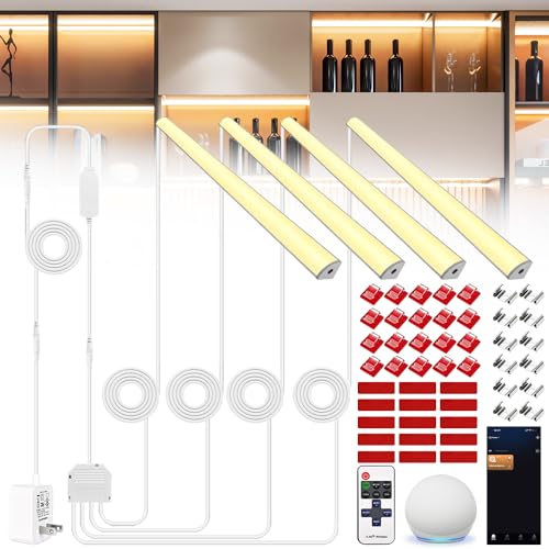 12" V-Shape Under Shelf Light Bar,Support Remote,APP & WiFi Alexa Voice Control,for Cabinet,Gun Safe,Closet,Counter,Book Shelf,Display Showcase,3000K Warm White,4Pack - color: 3000K Warm White, size: 4Pcak x 12IN with Wirless Control