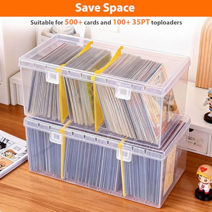 SAMYUCHO Trading Card Storage Box with 2 Dividers for 500 Sports Cards, Plastic Bulk Display Holder Collection Organizer Cases Container Fit for Baseball Football Playing Magic Cards 1 Pcs - size: 1 Pcs