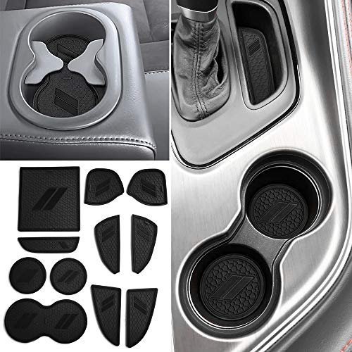 Auovo 11pcs Anti-dust Mats for Challenger Accessories 2015-2023 Custom Interior Cup Holder Inserts Door Pocket Center Console Liners for Challenger 2021 (Black) - color: Black