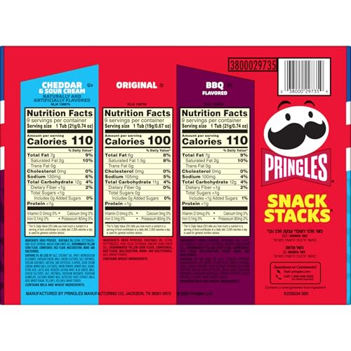 Pringles Potato Crisps Chips, Lunch Snacks, On-the-Go, Snack Stacks, Variety Pack, 19.36oz Box (27 Cups) - size: 0.72 Ounce (Pack of 27)
