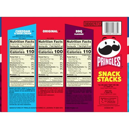 Pringles Potato Crisps Chips, Lunch Snacks, On-the-Go, Snack Stacks, Variety Pack, 19.36oz Box (27 Cups) - size: 0.72 Ounce (Pack of 27)