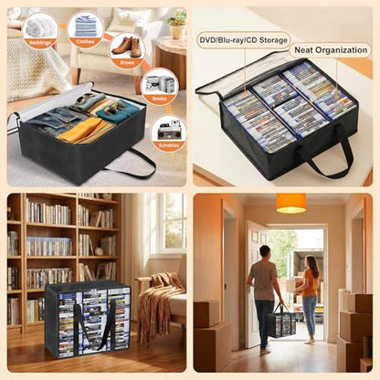 Clear DVD Storage Bags 6 Pack, Hold 420 DVDs or 540 Blu rays, Easy Find Media Organizers with Reinforced Handle for Movies, Video Games, VHS Tapes - size: 6*Bags